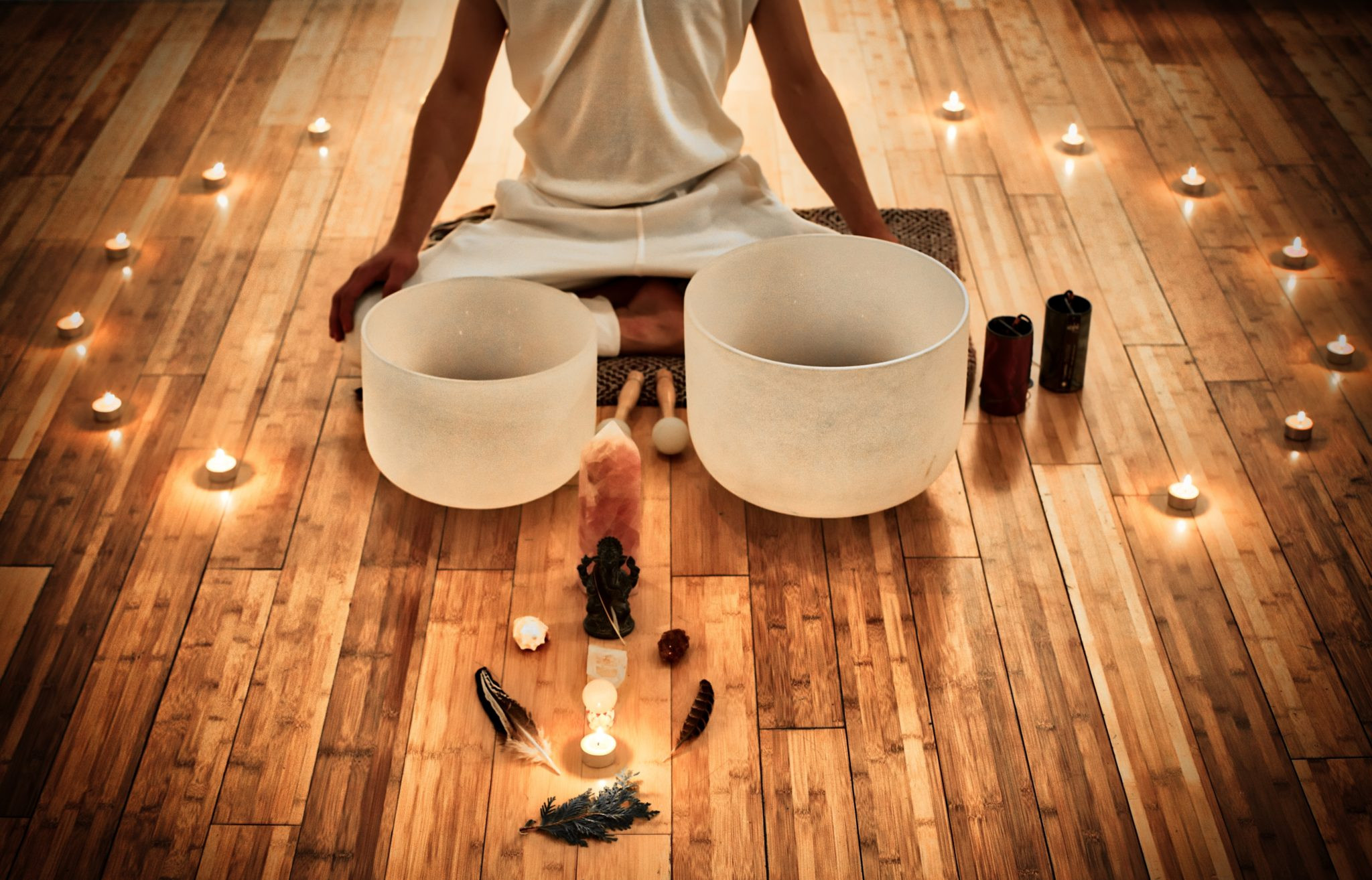 Sound Bowls with candles and stones